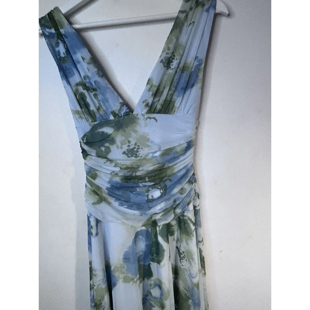 Abercrombie & Fitch Plunge Drop Waist maxi Dress Light Blue And Green Floral XS